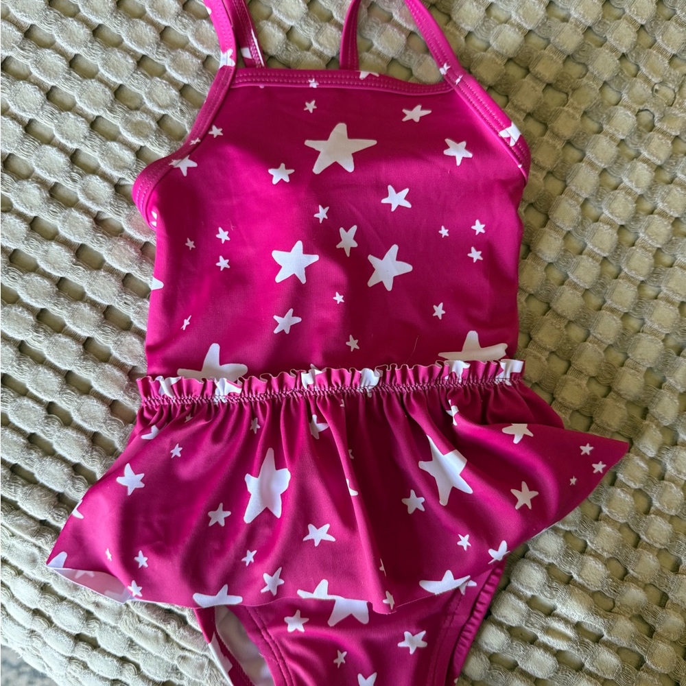 Pink and White Starry One Piece Swimsuit with Ruffles